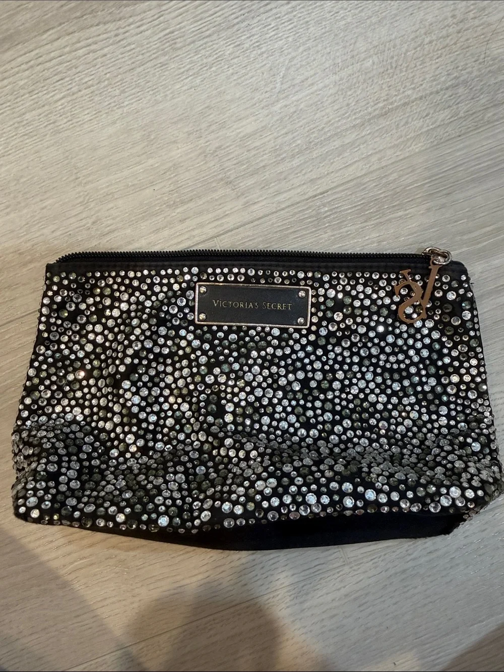 Victoria's Secret Black Crystal-Studded Makeup Pouch